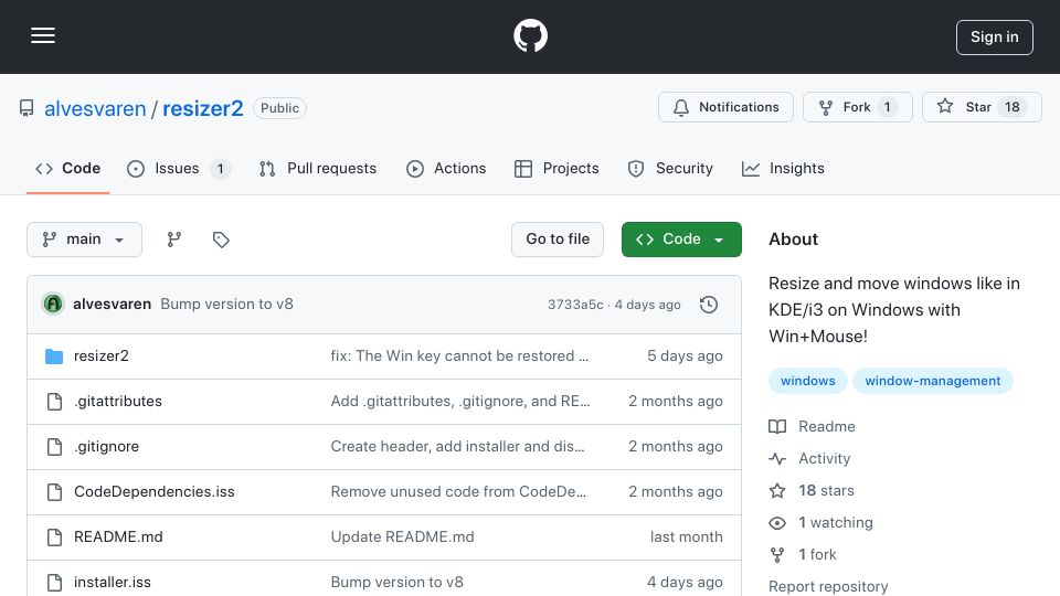 Screenshot of github.com: Show HN: Resizer2 – i3/KDE window movement on Windows