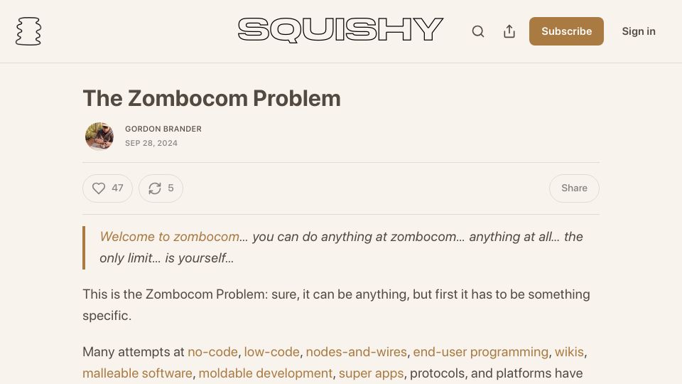 Screenshot of newsletter.squishy.computer: The Zombocom Problem
