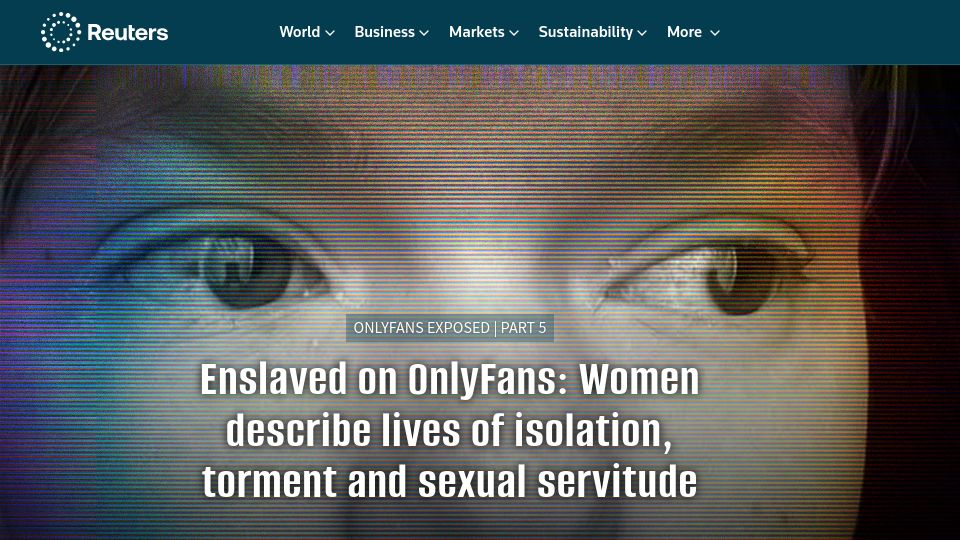 Screenshot of reuters.com: Enslaved on OnlyFans: Women describe lives of torment and sexual servitude
