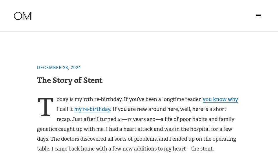 Screenshot of om.co: The Story of Stent