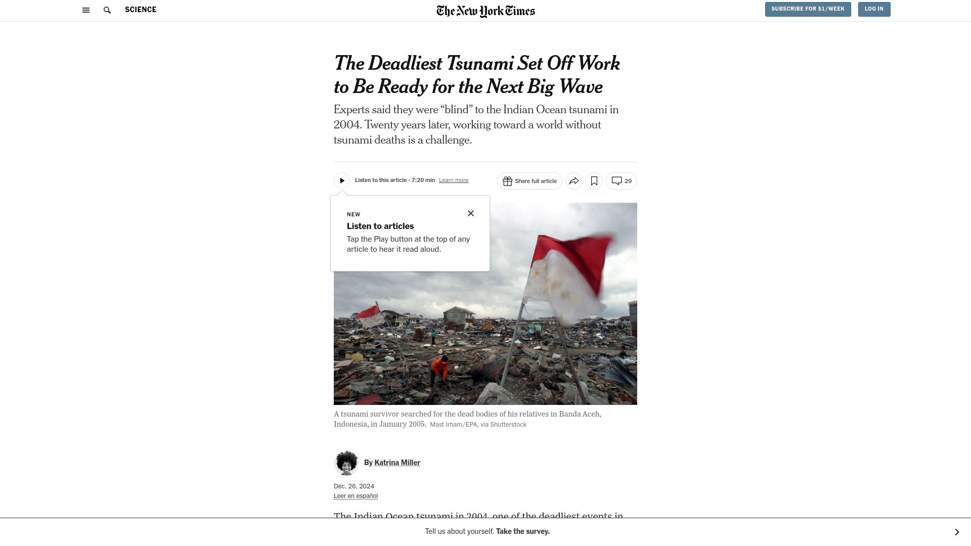 Screenshot of nytimes.com: The deadliest tsunami set off work to be ready for the next big wave