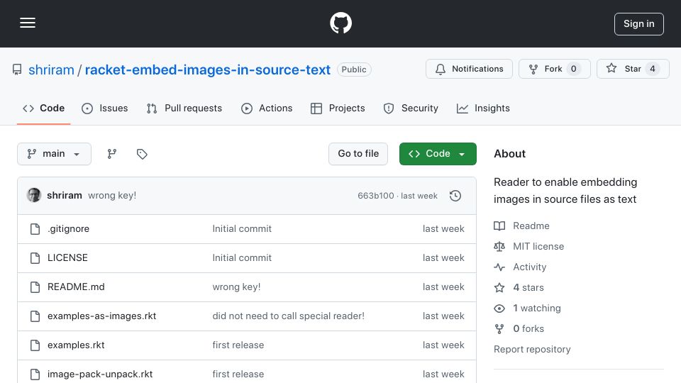 Screenshot of github.com: Racket-embed-images-in-source-text