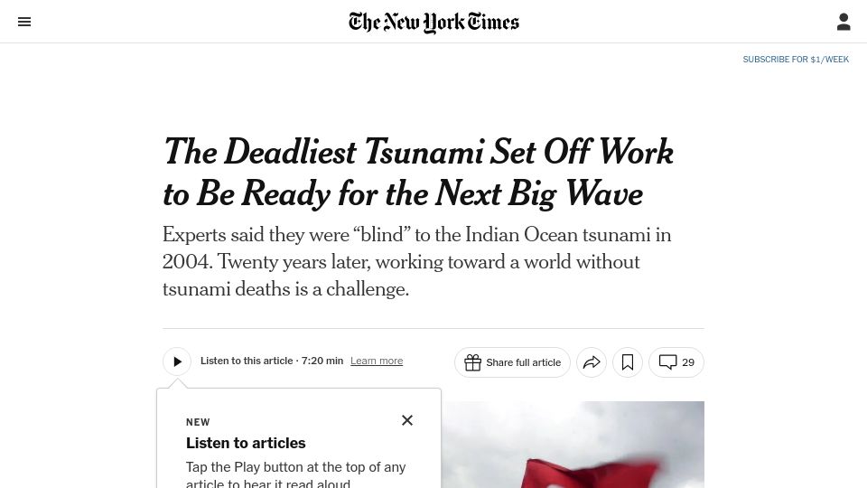Screenshot of nytimes.com: The deadliest tsunami set off work to be ready for the next big wave
