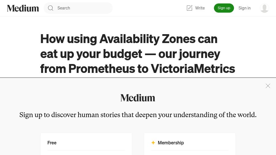 Screenshot of engineering.prezi.com: Using AZs can eat up your budget – From Prometheus to VictoriaMetrics