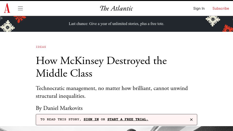 Screenshot of theatlantic.com: McKinsey Destroyed the Middle Class (2020)