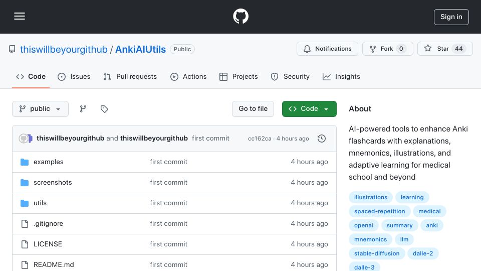Screenshot of github.com: Show HN: Anki AI Utils