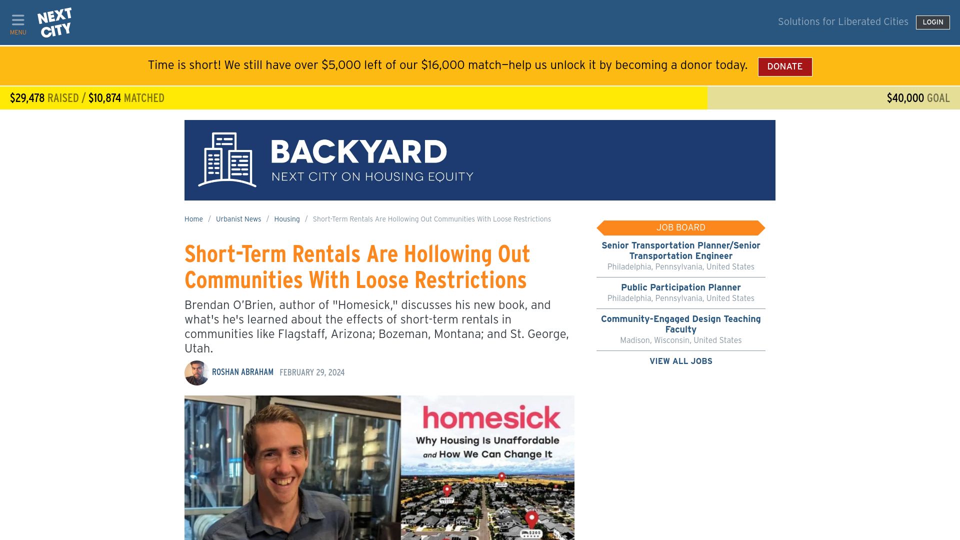 Screenshot of nextcity.org: Short-Term Rentals Are Hollowing Out Communities with Loose Restrictions