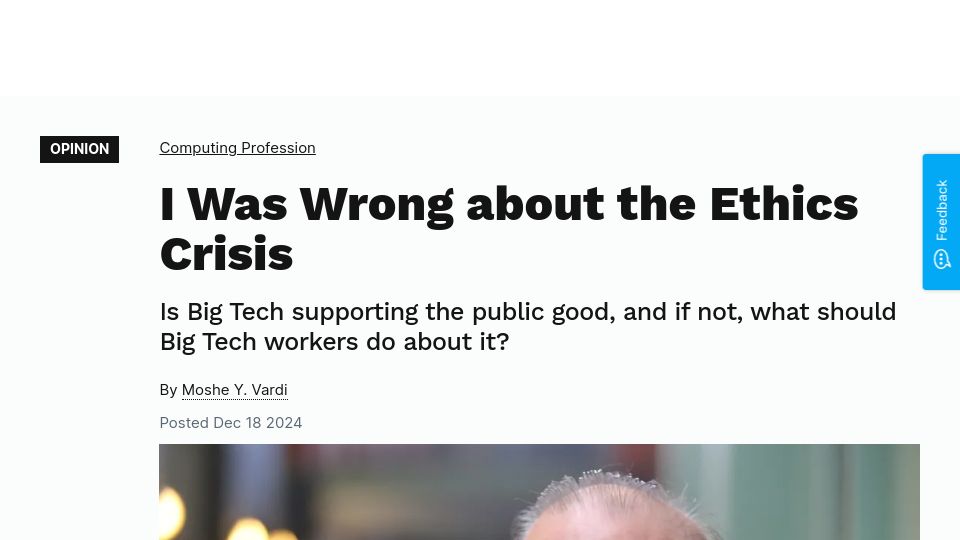 Screenshot of cacm.acm.org: I was wrong about the ethics crisis
