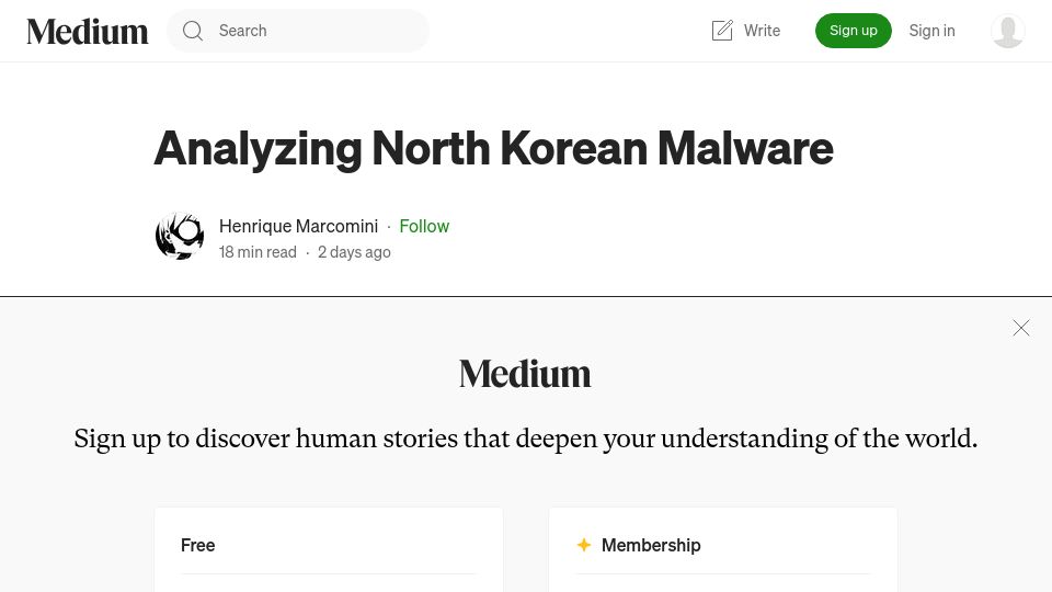 Screenshot of medium.com: Analyzing North Korean Malware