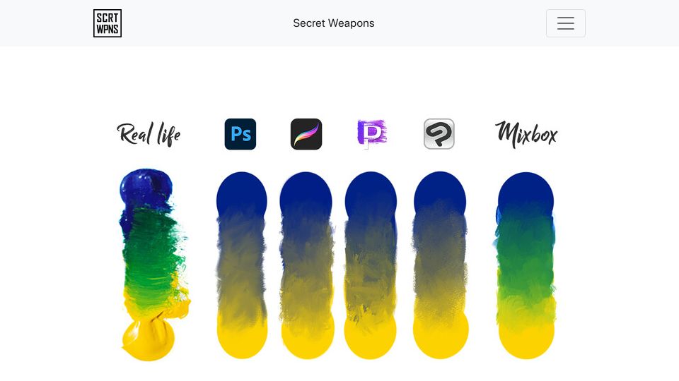 Screenshot of scrtwpns.com: Pigment Mixing into Digital Painting