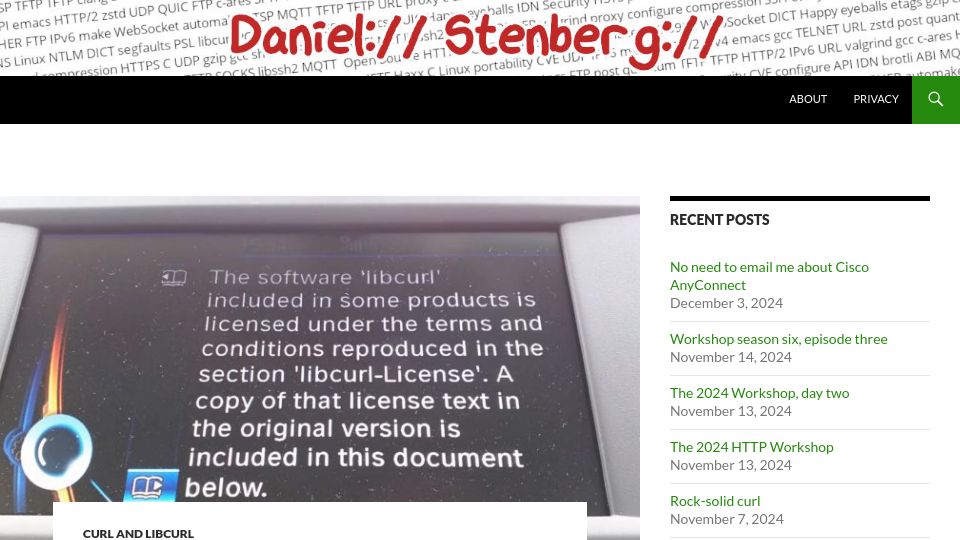Screenshot of daniel.haxx.se: No need to email me about Cisco AnyConnect