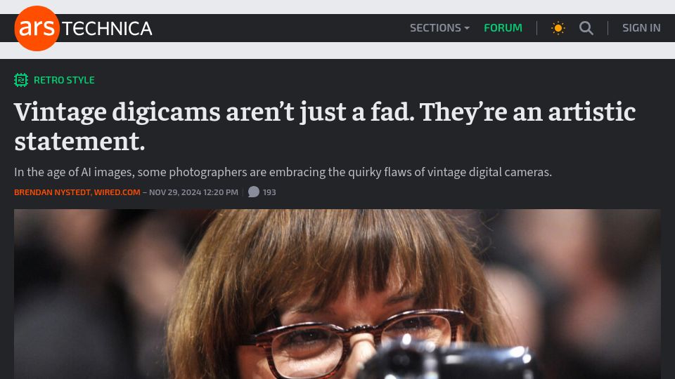 Screenshot of arstechnica.com: Vintage digicams are an artistic statement