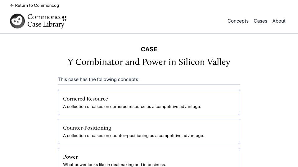 Screenshot of commoncog.com: Y Combinator and Power in Silicon Valley