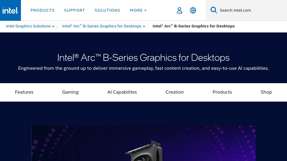 Screenshot of intel.com: Intel Launches Arc B-Series Graphics Cards