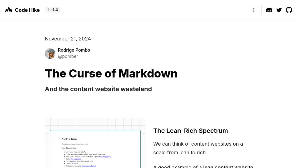 Screenshot of codehike.org: The Curse of Markdown