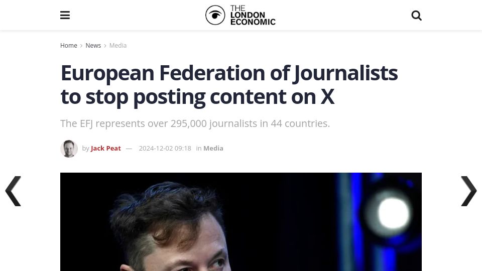 Screenshot of thelondoneconomic.com: European Federation of Journalists to stop posting content on X