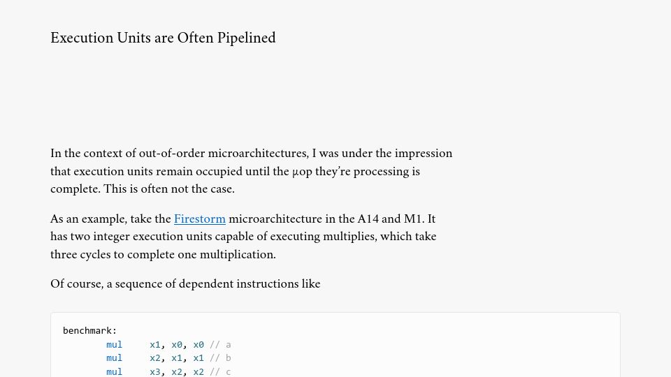 Screenshot of blog.xoria.org: Execution units are often pipelined
