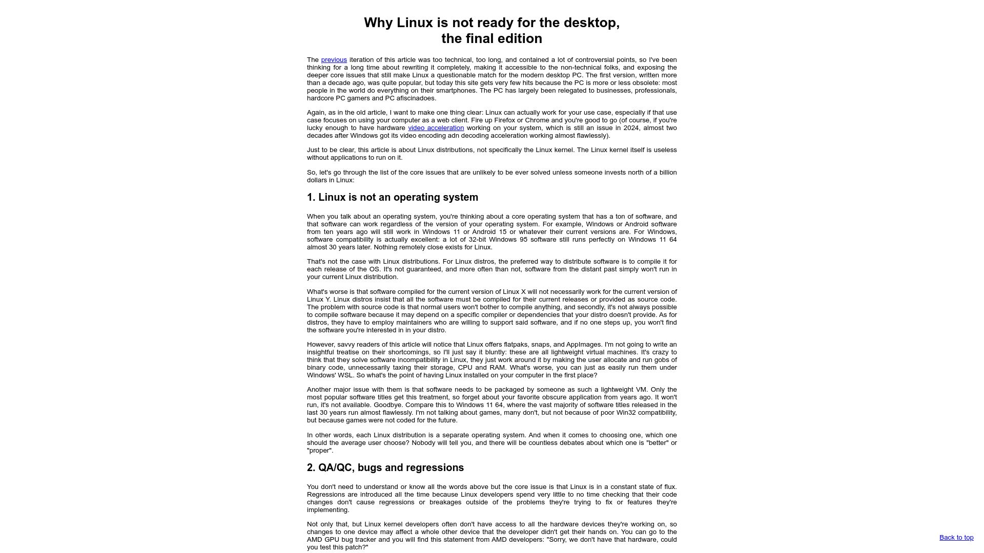 Screenshot of itvision.altervista.org: Why Linux is not ready for the desktop, the final edition