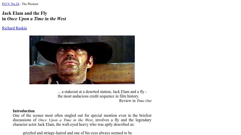 Screenshot of pov.imv.au.dk: Jack Elam and the Fly in 'Once Upon a Time in the West'