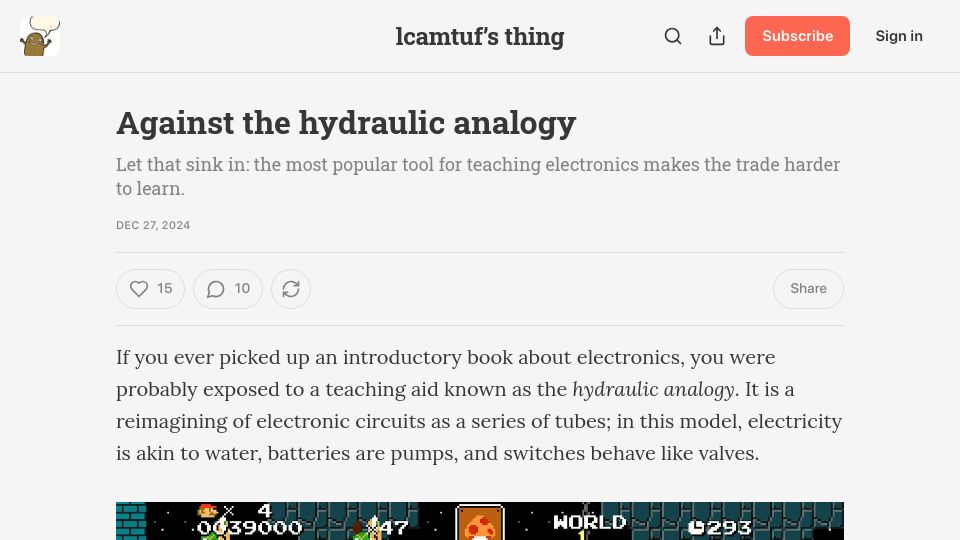 Screenshot of lcamtuf.substack.com: Against the Hydraulic Analogy