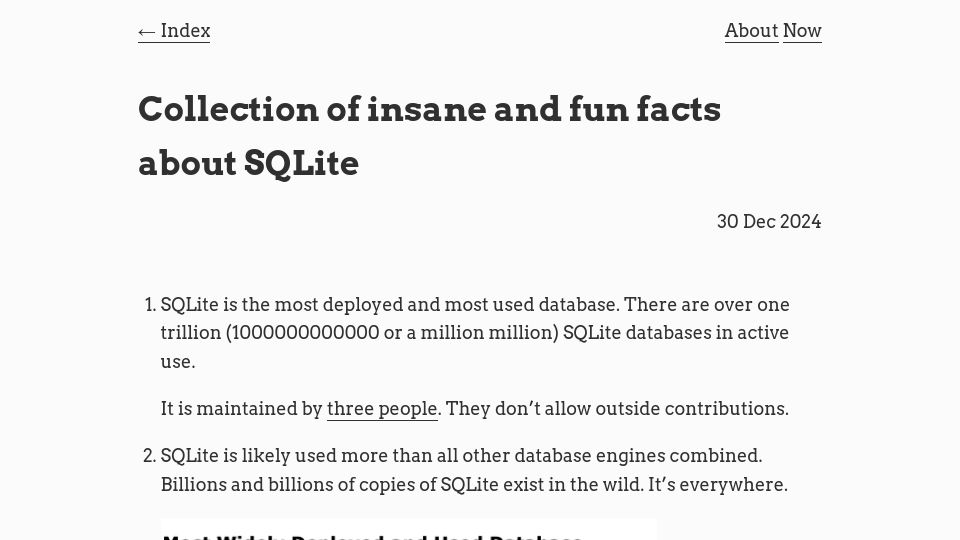 Screenshot of avi.im: Fun facts about SQLite