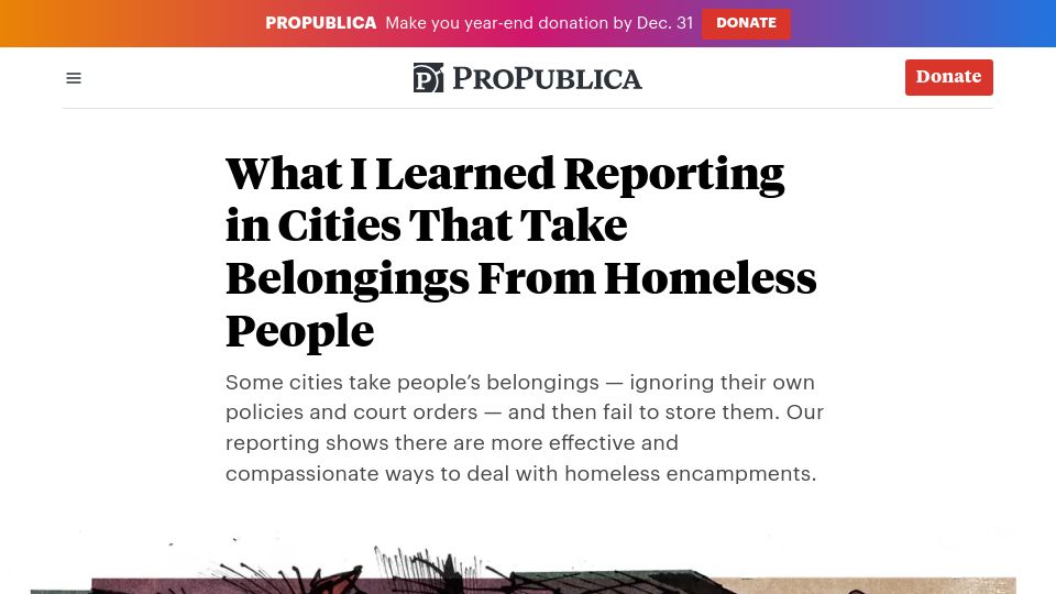Screenshot of propublica.org: What I Learned Reporting in Cities That Take Belongings from Homeless People