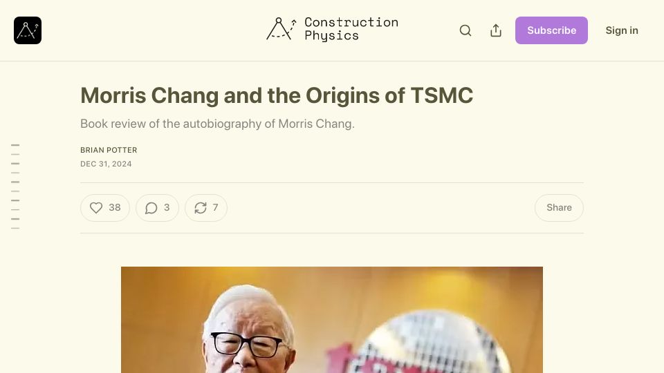 Screenshot of construction-physics.com: Morris Chang and the Origins of TSMC