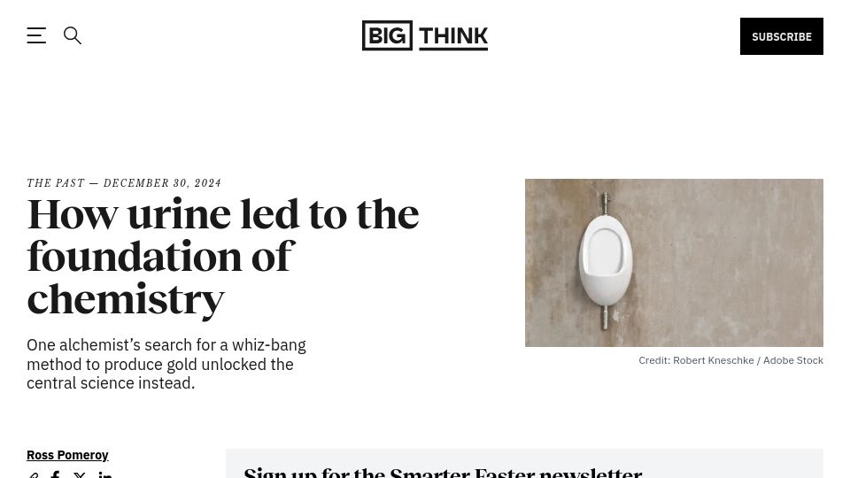 Screenshot of bigthink.com: Urine Led to the Foundation of Chemistry