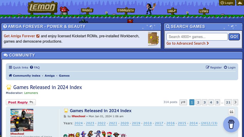 Screenshot of lemonamiga.com: Amiga Games Released in 2024 Index