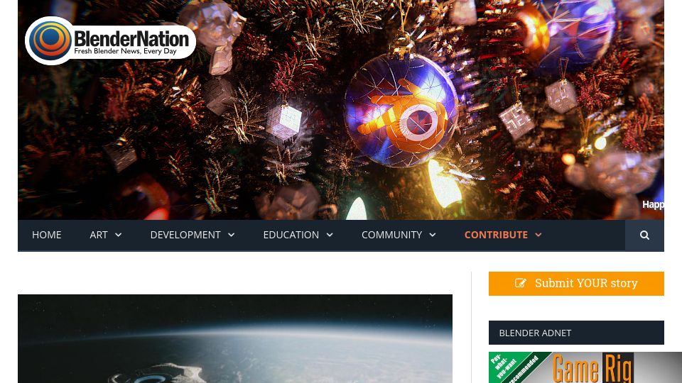 Screenshot of blendernation.com: Behind the Scenes: Alien Worlds – Jumpship over a tidally locked planet