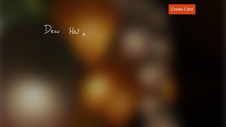 Screenshot of handwritten-card.vercel.app: Show HN: Handwritten Christmas Card for Hacker News