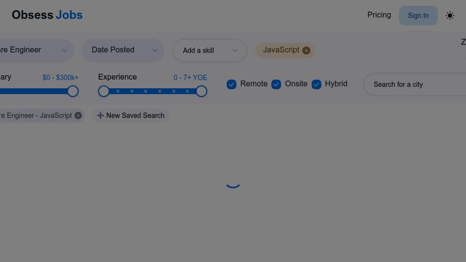Screenshot of obsessjobs.com: Show HN: Obsess Jobs – Apply to jobs in your sleep