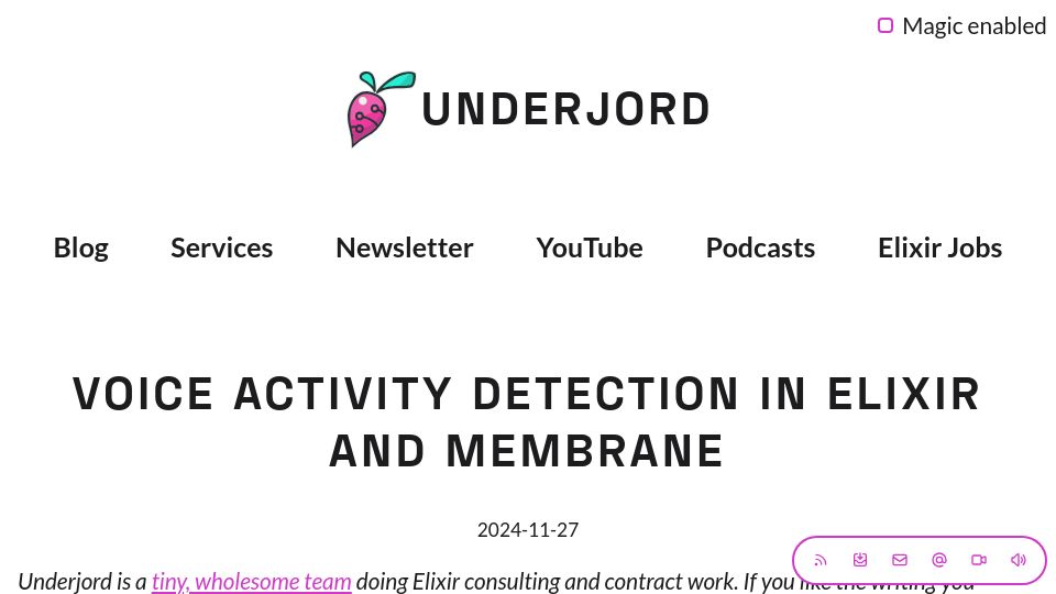Screenshot of underjord.io: Voice Activity Detection in Elixir with Membran