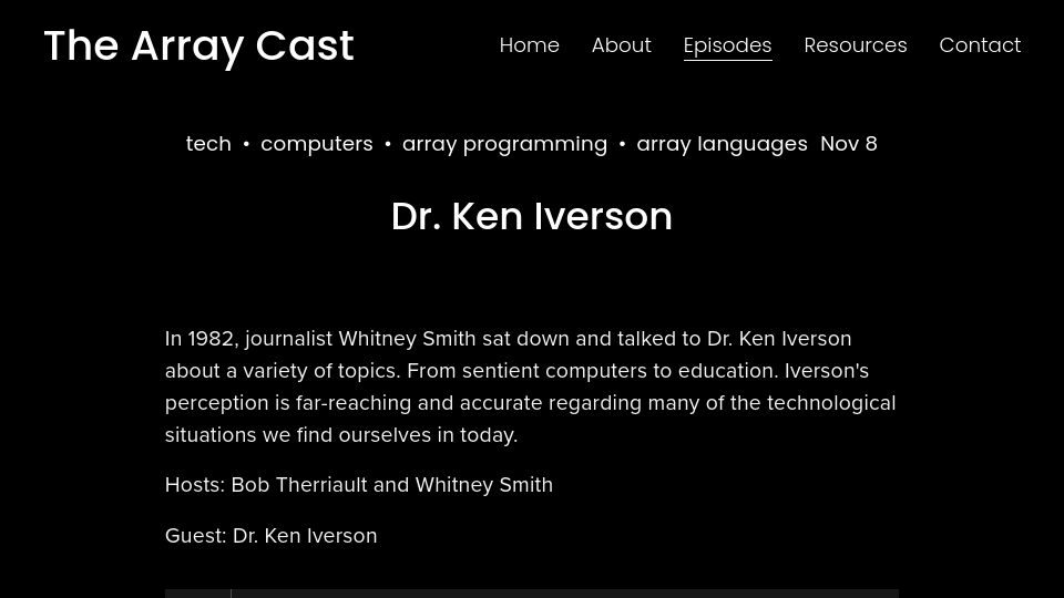 Screenshot of arraycast.com: Interview with Dr. Ken Iverson (1982)