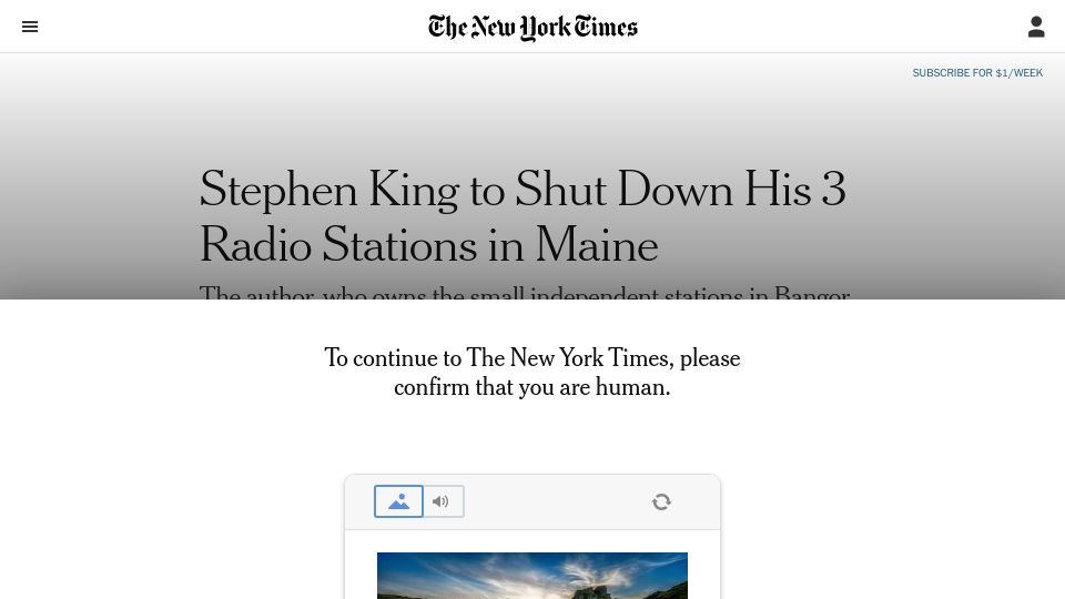 Screenshot of nytimes.com: Stephen King to shut down his 3 radio stations in Maine
