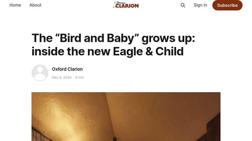 Screenshot of oxfordclarion.uk: The "Bird and Baby" grows up: inside the new Eagle and Child