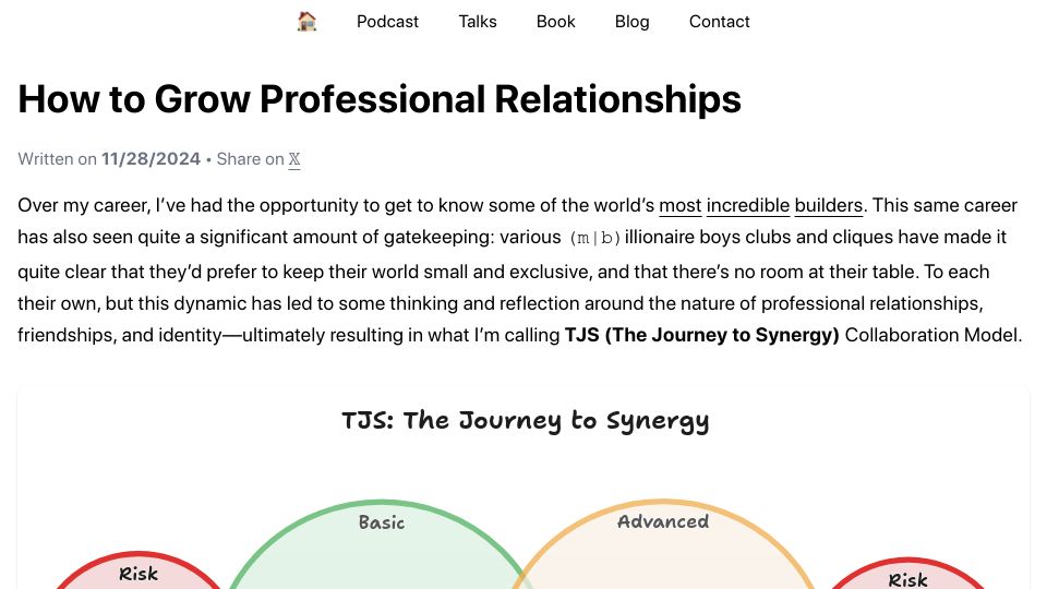 Screenshot of tej.as: How to grow professional relationships