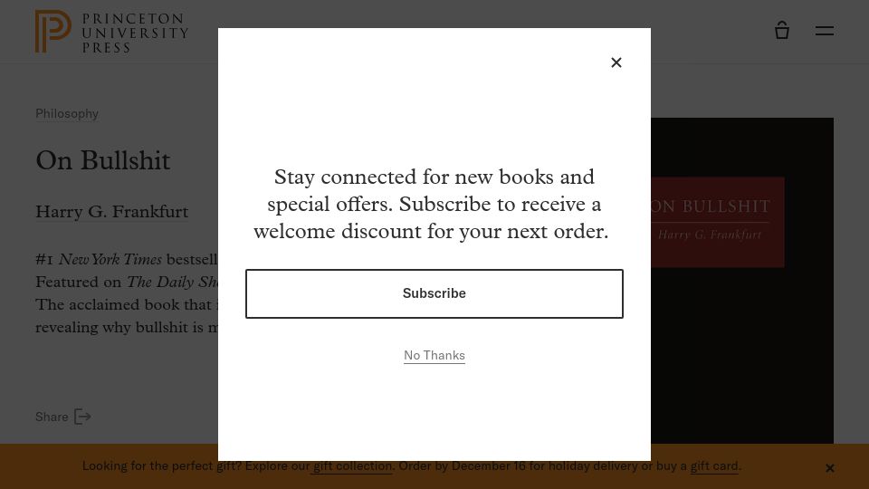 Screenshot of press.princeton.edu: On Bullshit (2005)