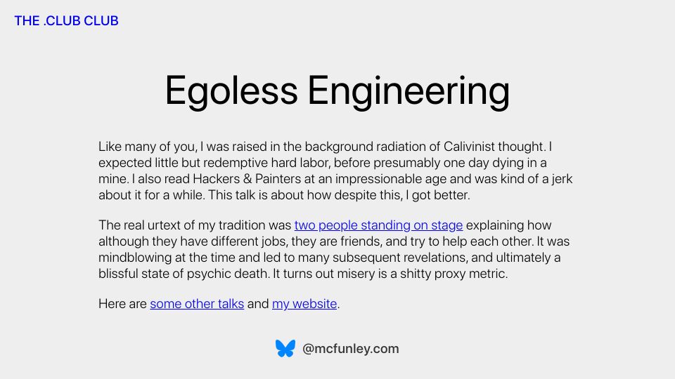 Screenshot of egoless.engineering: Egoless Engineering