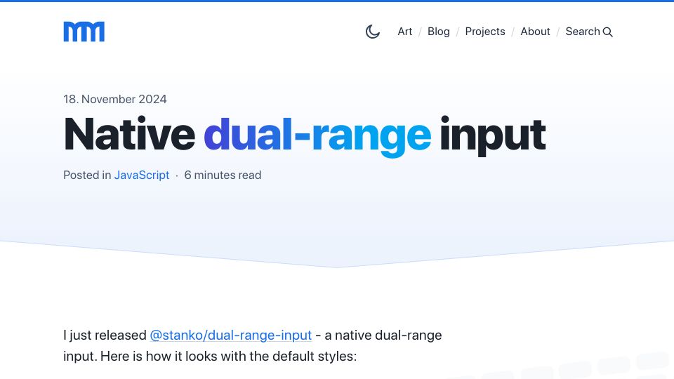Screenshot of muffinman.io: Native dual-range input