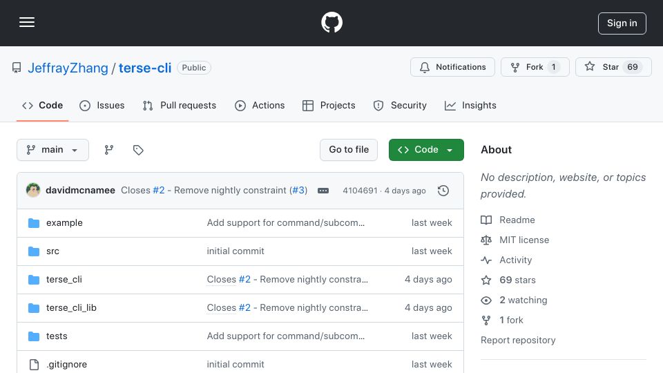 Screenshot of github.com: Rust library for building no-boilerplate CLI apps