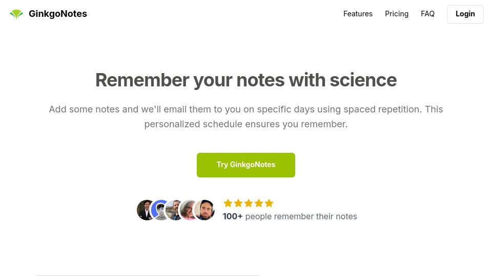 Screenshot of ginkgonotes.com: Show HN: I combined spaced repetition with emails so you can remember anything