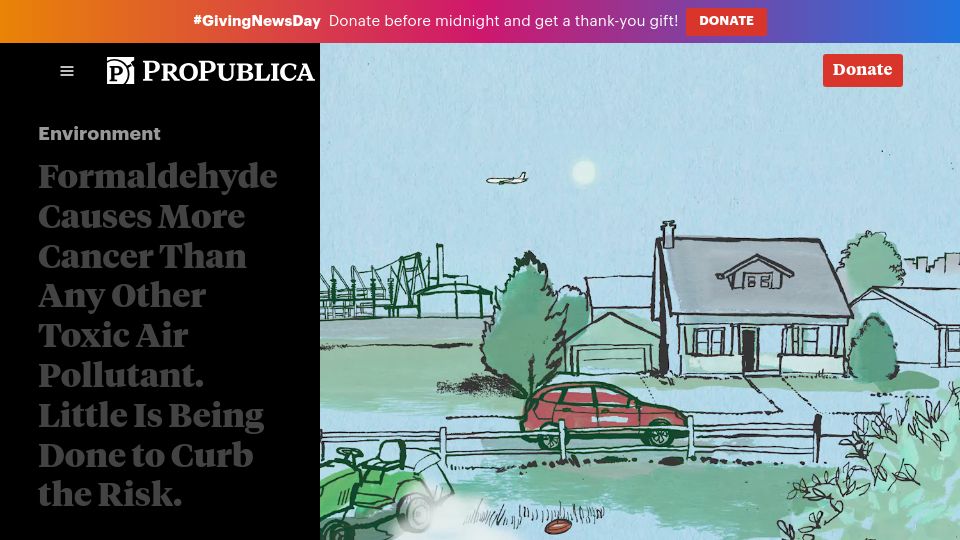 Screenshot of propublica.org: Formaldehyde Causes More Cancer Than Any Other Toxic Air Pollutant