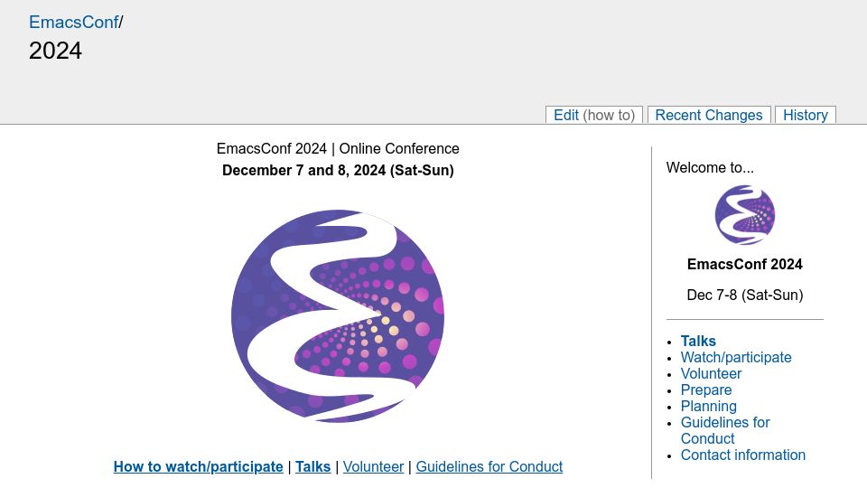 Screenshot of emacsconf.org: EmacsConf 2024
