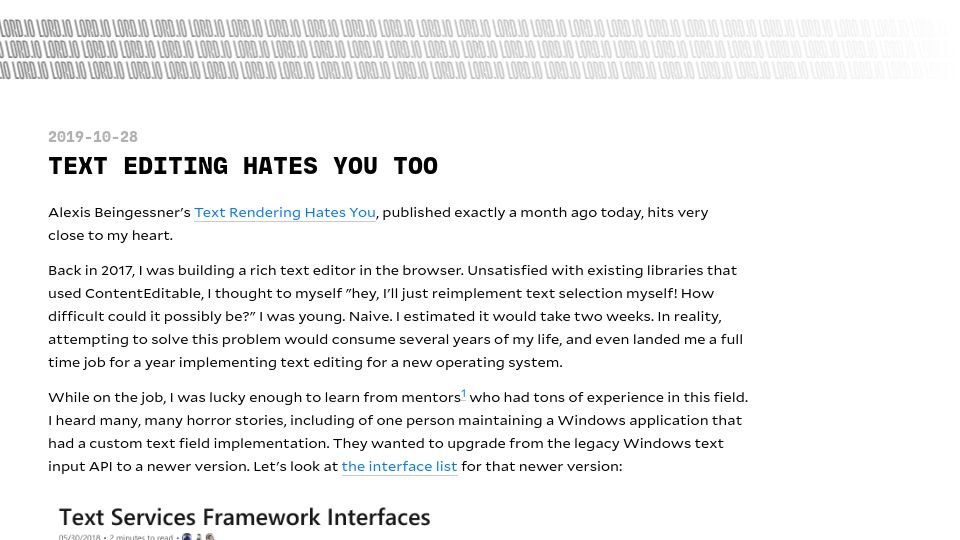 Screenshot of lord.io: Text Editing Hates You Too (2019)