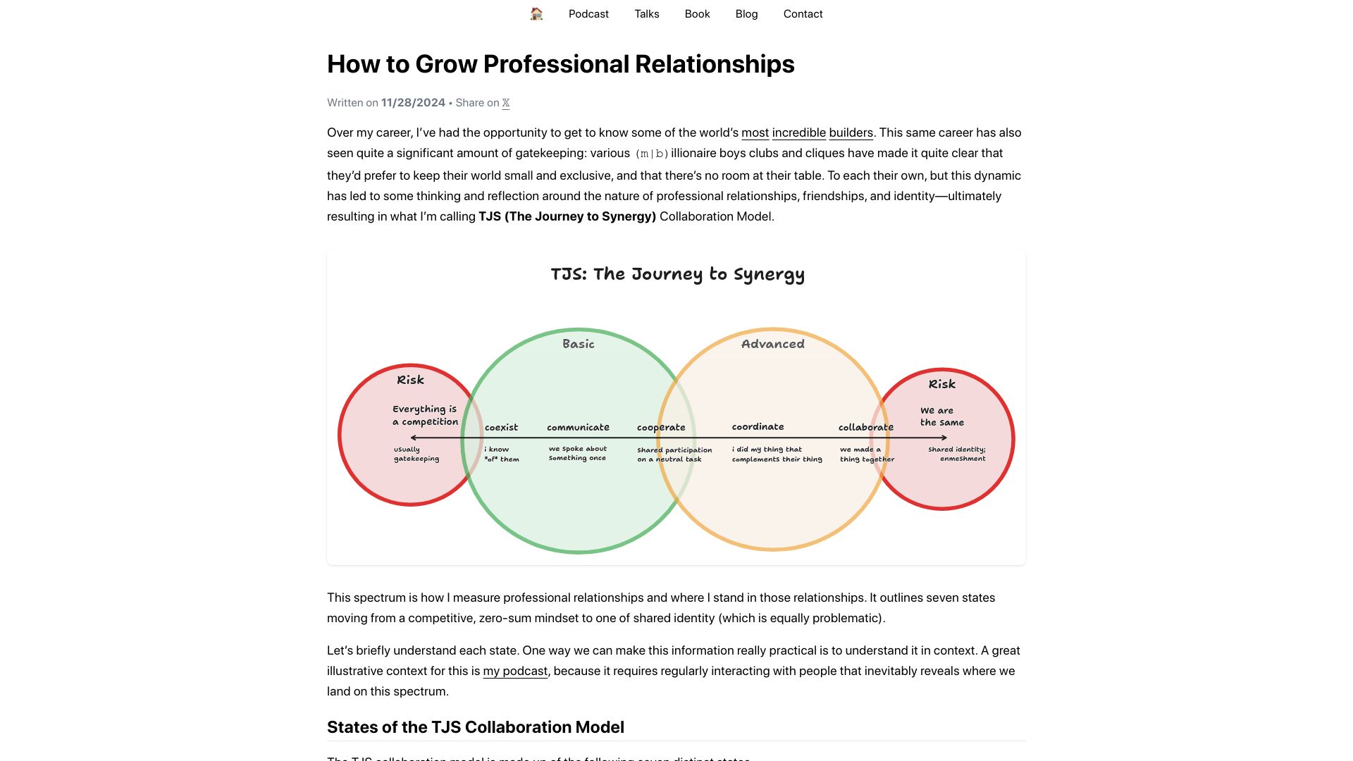 Screenshot of tej.as: How to grow professional relationships