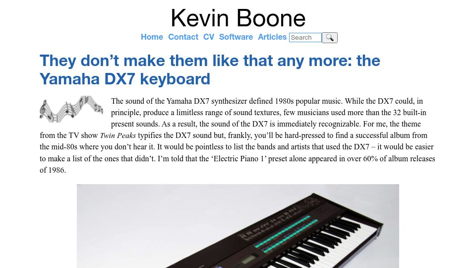 Screenshot of kevinboone.me: They don't make them like that any more: the Yamaha DX7 keyboard