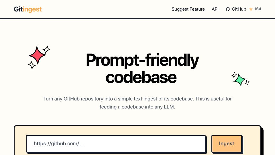 Screenshot of gitingest.com: Show HN: Replace "hub" by "ingest" in GitHub URLs for a prompt-friendly extract