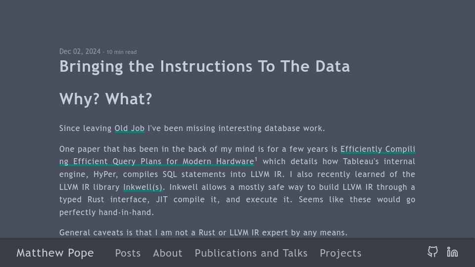 Screenshot of mattpo.pe: Bringing the Instructions to the Data