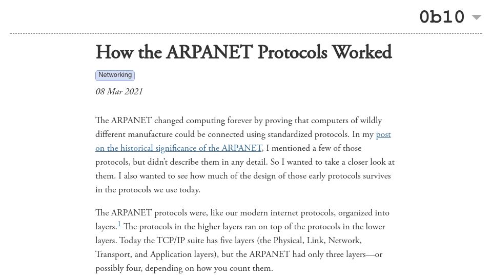 Screenshot of twobithistory.org: How the Arpanet Protocols Worked (2021)